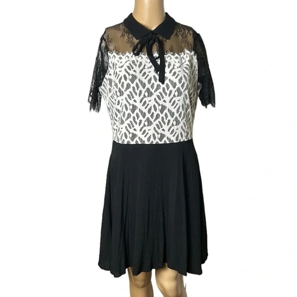 Simons Twik sheer ,lace dress,fray,lined,bow,shirt collar,Colorblock,multi media - Picture 4 of 16